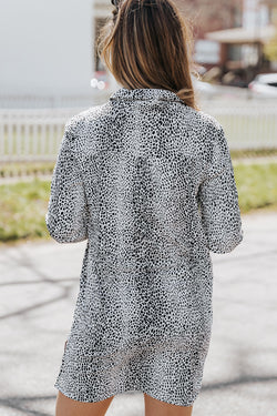 Leopard Animal Print Long Sleeve Shirt Dress