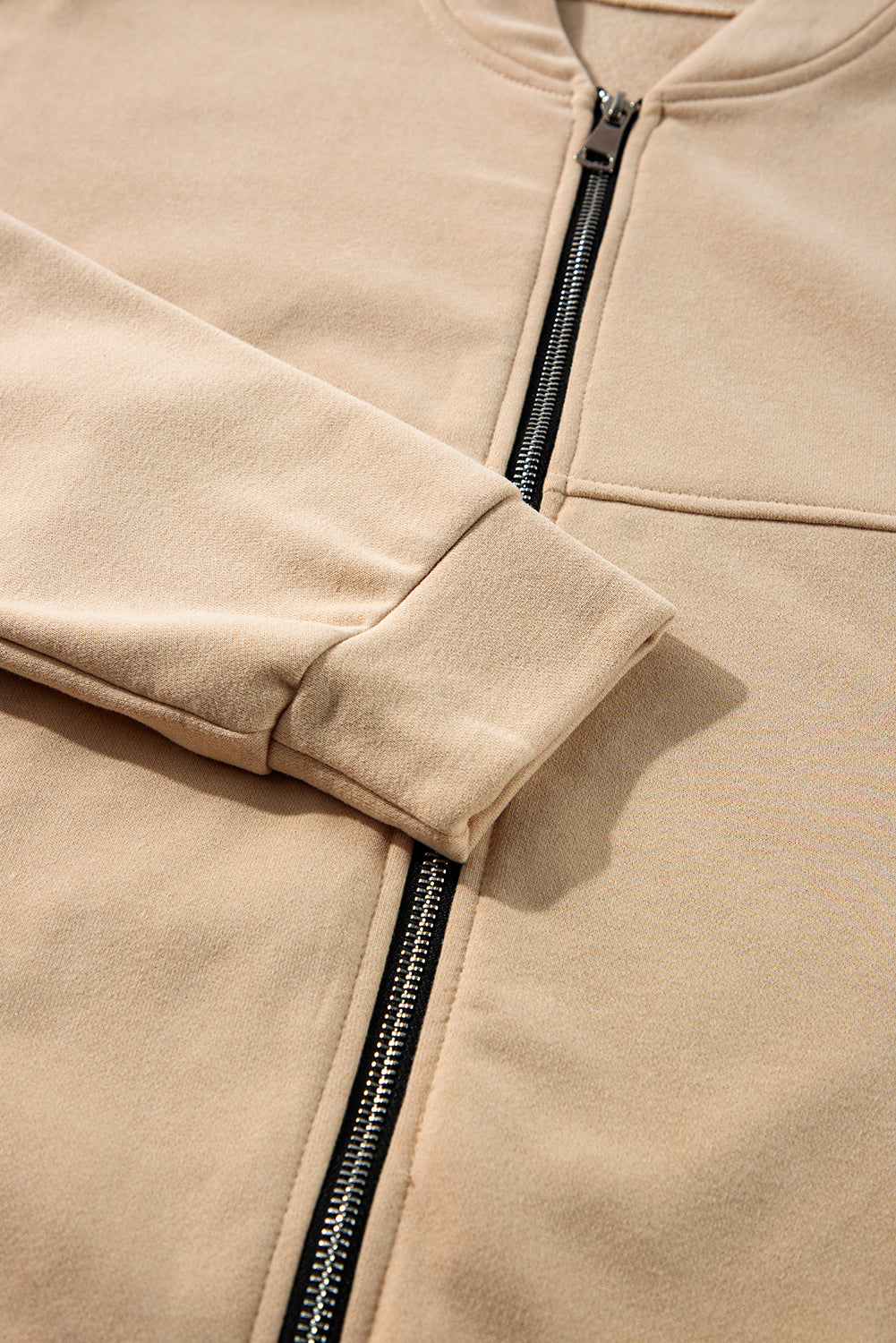 Ensemble veste zippée à coutures unies et pantalon à taille avec cordon de serrage abricot-A WOMAN WE LOVE