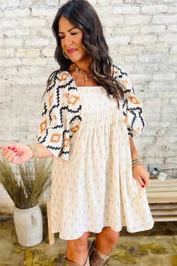 Ample mini-down-robe with western aztec print *