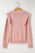 Light Pink Long Sleeve Ribbed Trim Sweater with Bow Tie and Ruffles