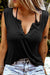 Black solid slim fit v-neck tank top