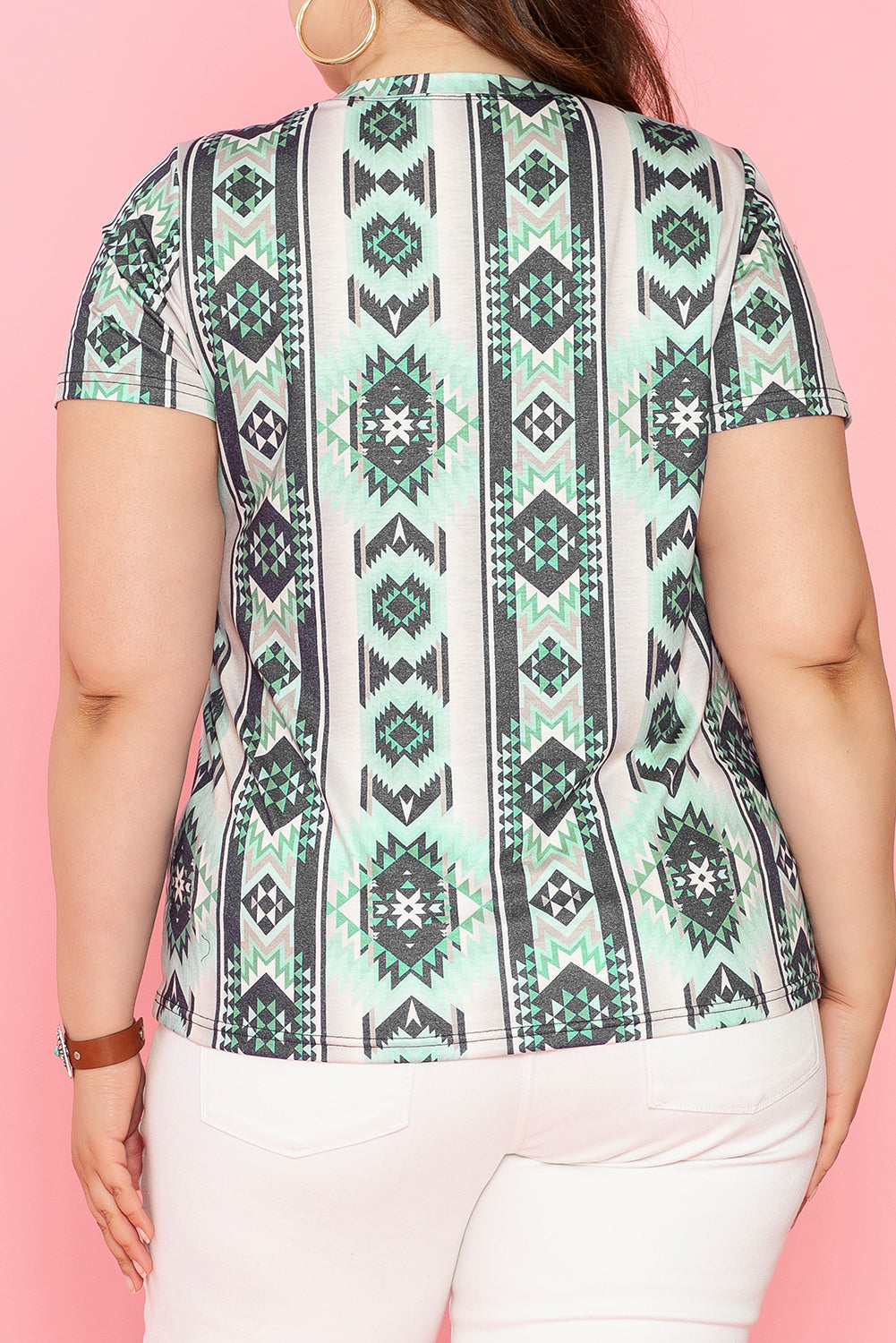 T-shirt Green Retro Aztec Print Plus Size