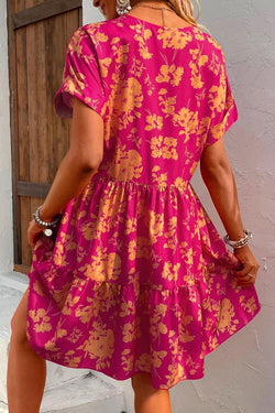 Vestido smbejado con asas de murciélagos y estampado floral rosa