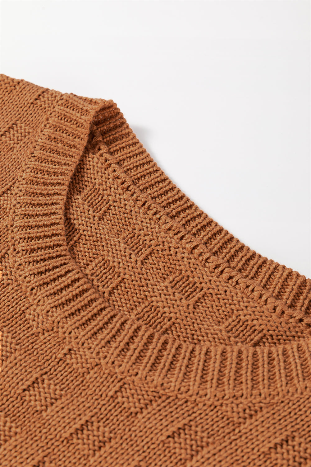 Gilet pull en tricot texturé à col rond camel