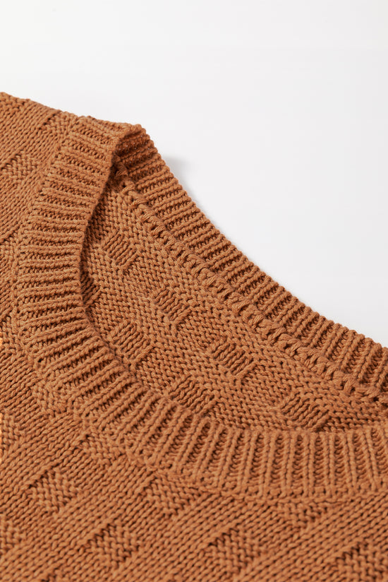 Camel round -collar -round knitting sweater vest