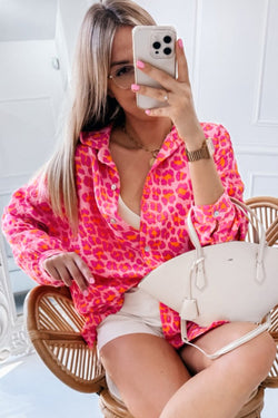 Large shirt buttoned pink leopard print