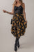 Elastic printed floral ruffle skirt and black buttons