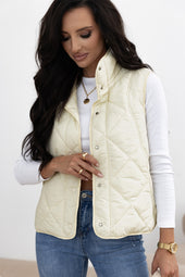 Beige quilted vest coat with high collar and buttoned pocket