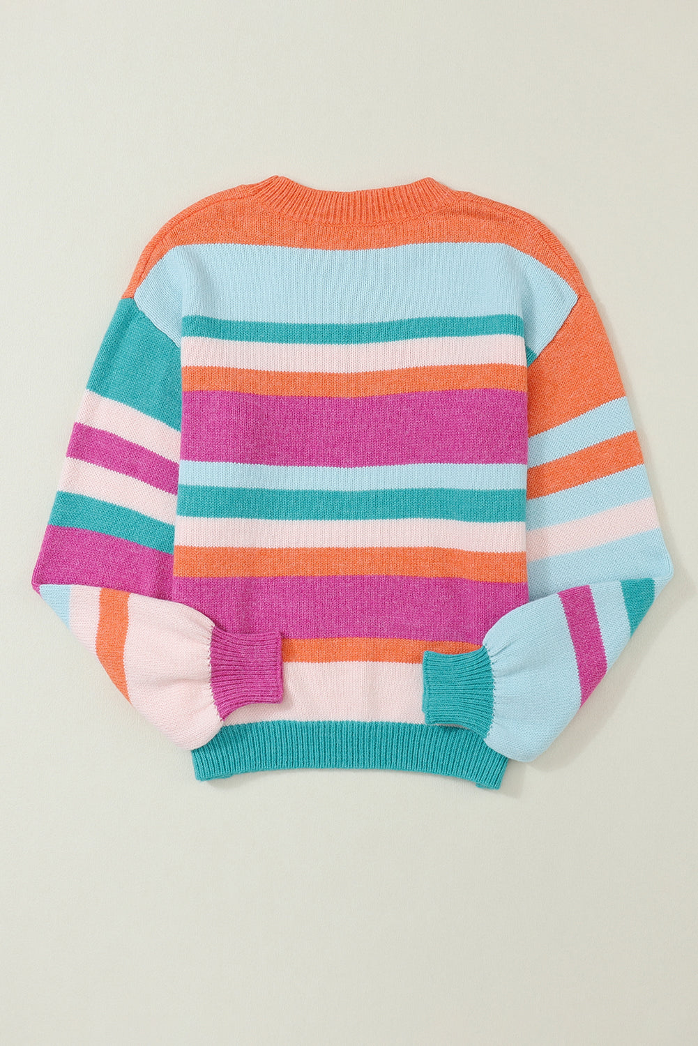 Mehrfarbiger gestreieter Strick -Drop -Schulterpuffarmpullover