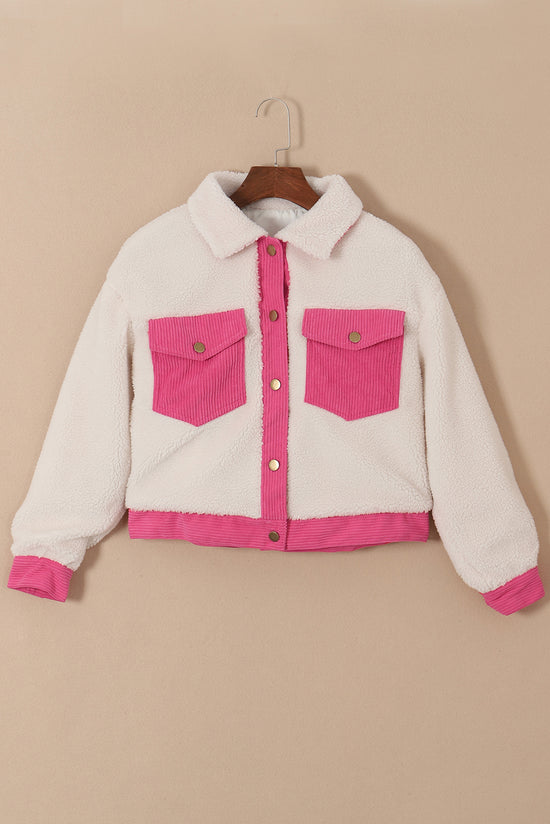 Multicolor Sherpa Corduroy Button-Down Cropped Jacket