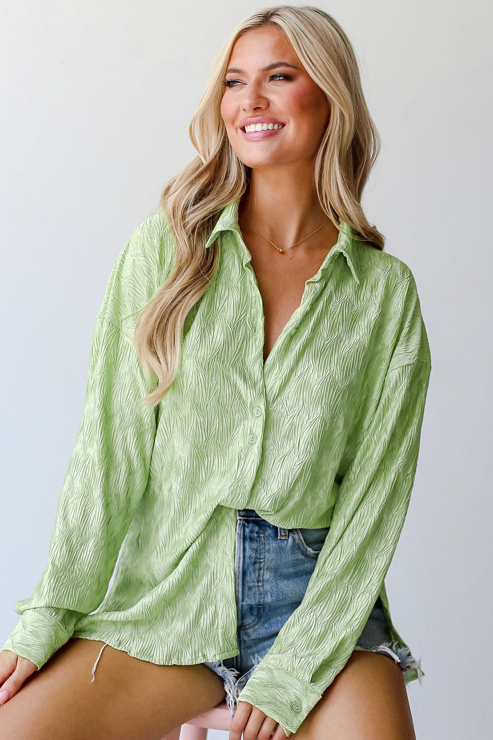 Laurel Green strukturierte Seite Split Casual Shirt