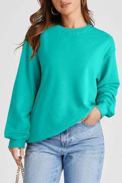 Aruba Blue Solid Crew Neck Drop Shoulder Sweatshirt