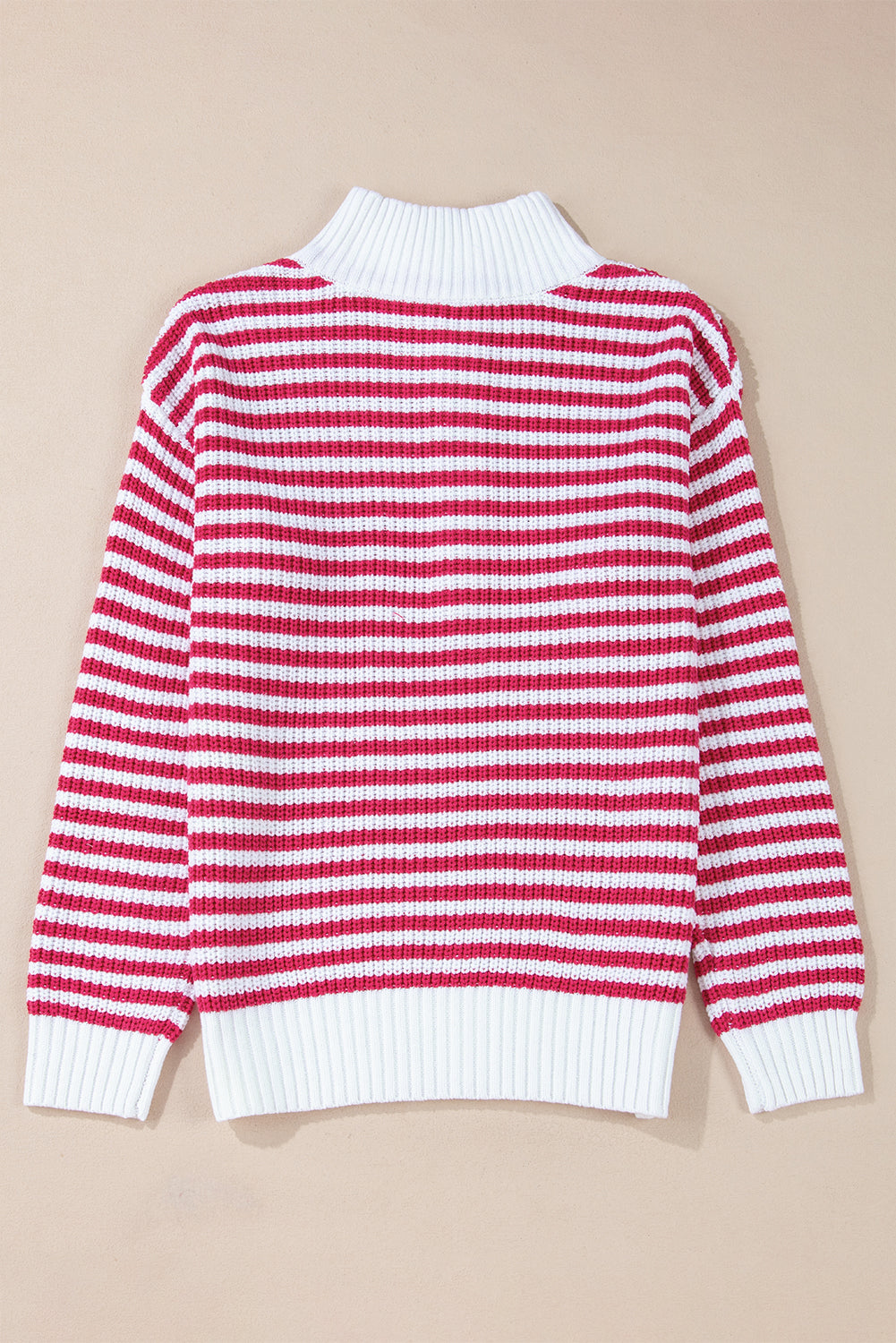 Pink striped sweater, zipped collar, dropped shoulders