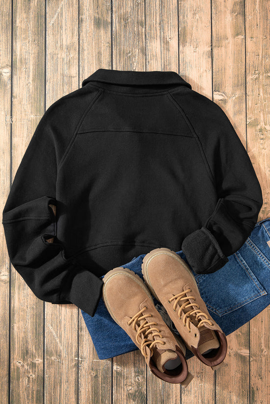 Black with sleeve sweatshirts and rising collar *