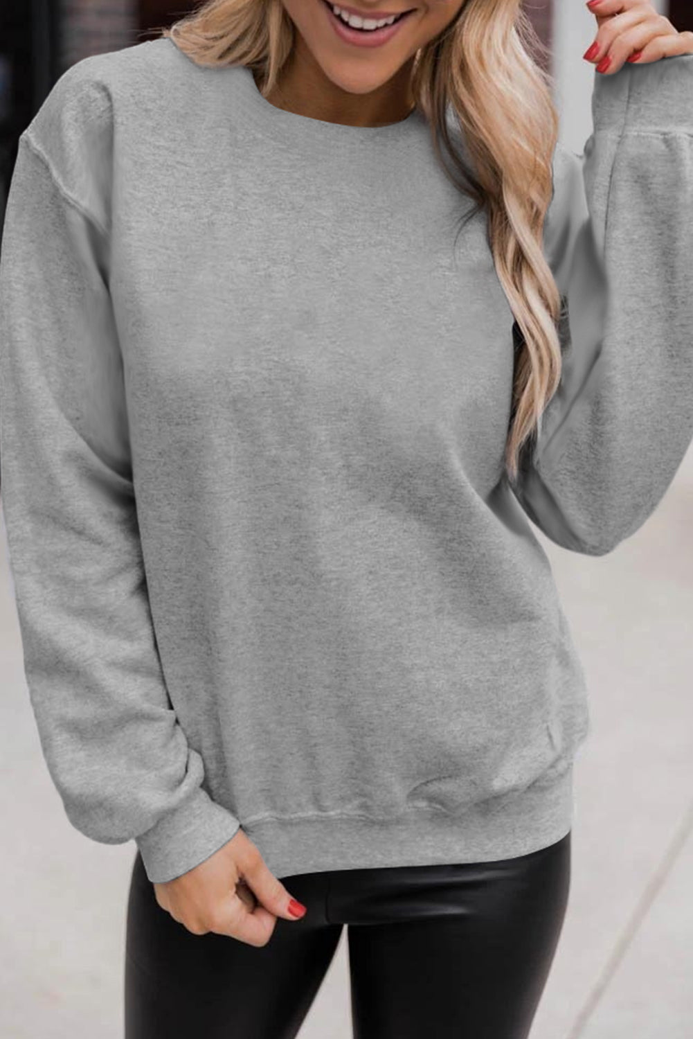 Grey Solid Classic Classic Pullover Felpa