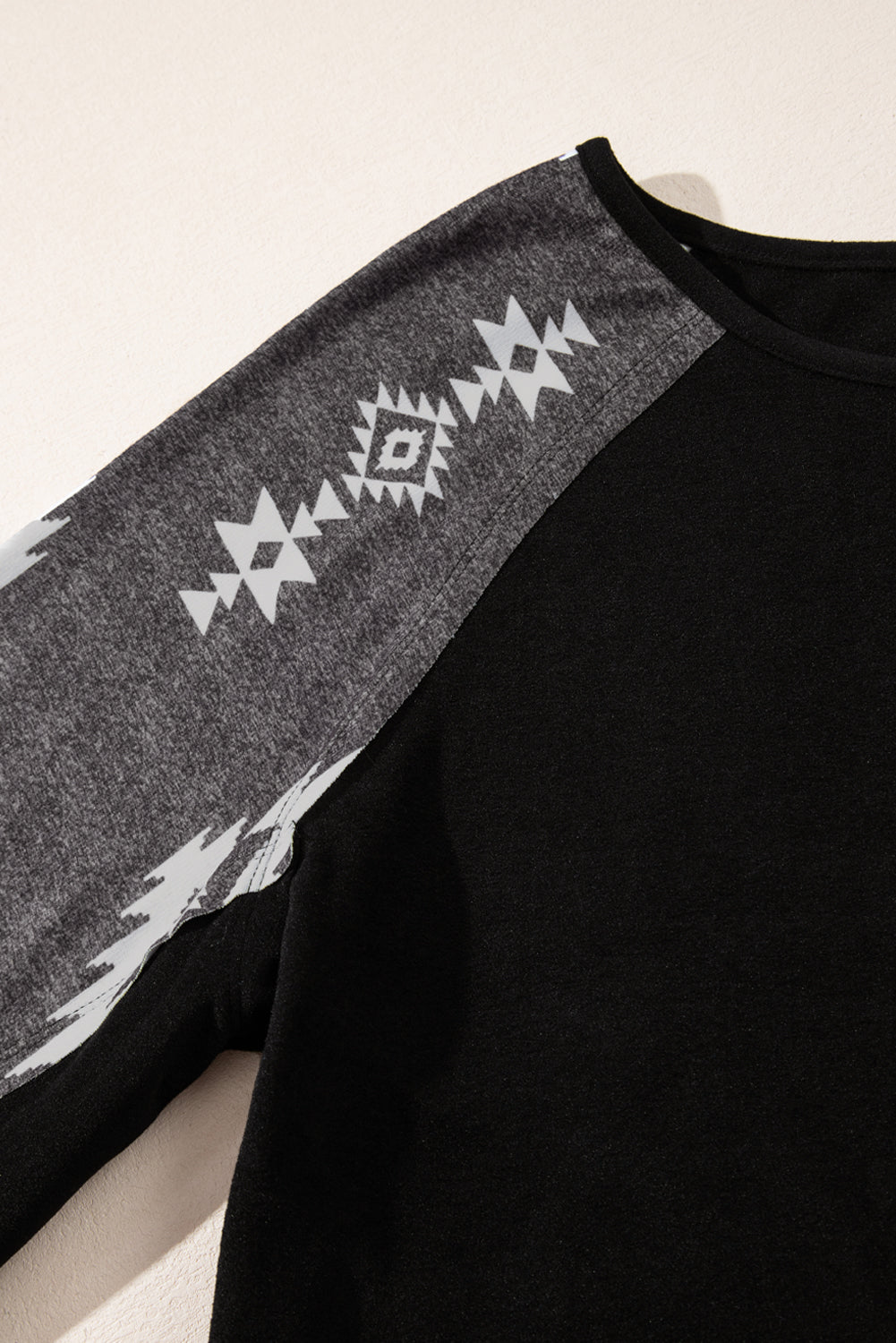 Black long sleeve top with western print patch