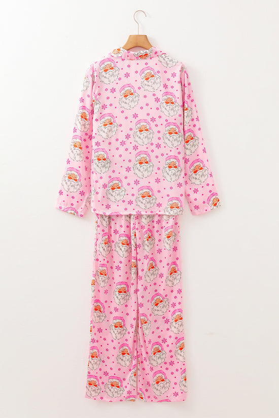 Ensemble pyjama de Noël avec chemise à manches longues et flocon de neige du Père Noël rose