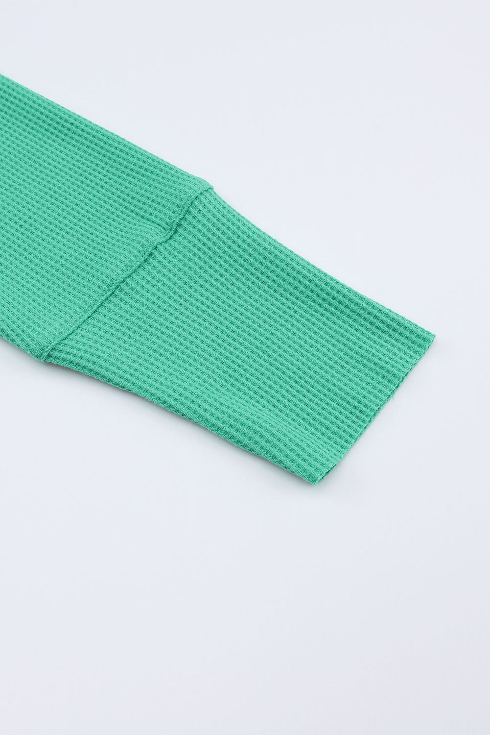 Green Trimmed Neckline Waffle Knit Henley Top