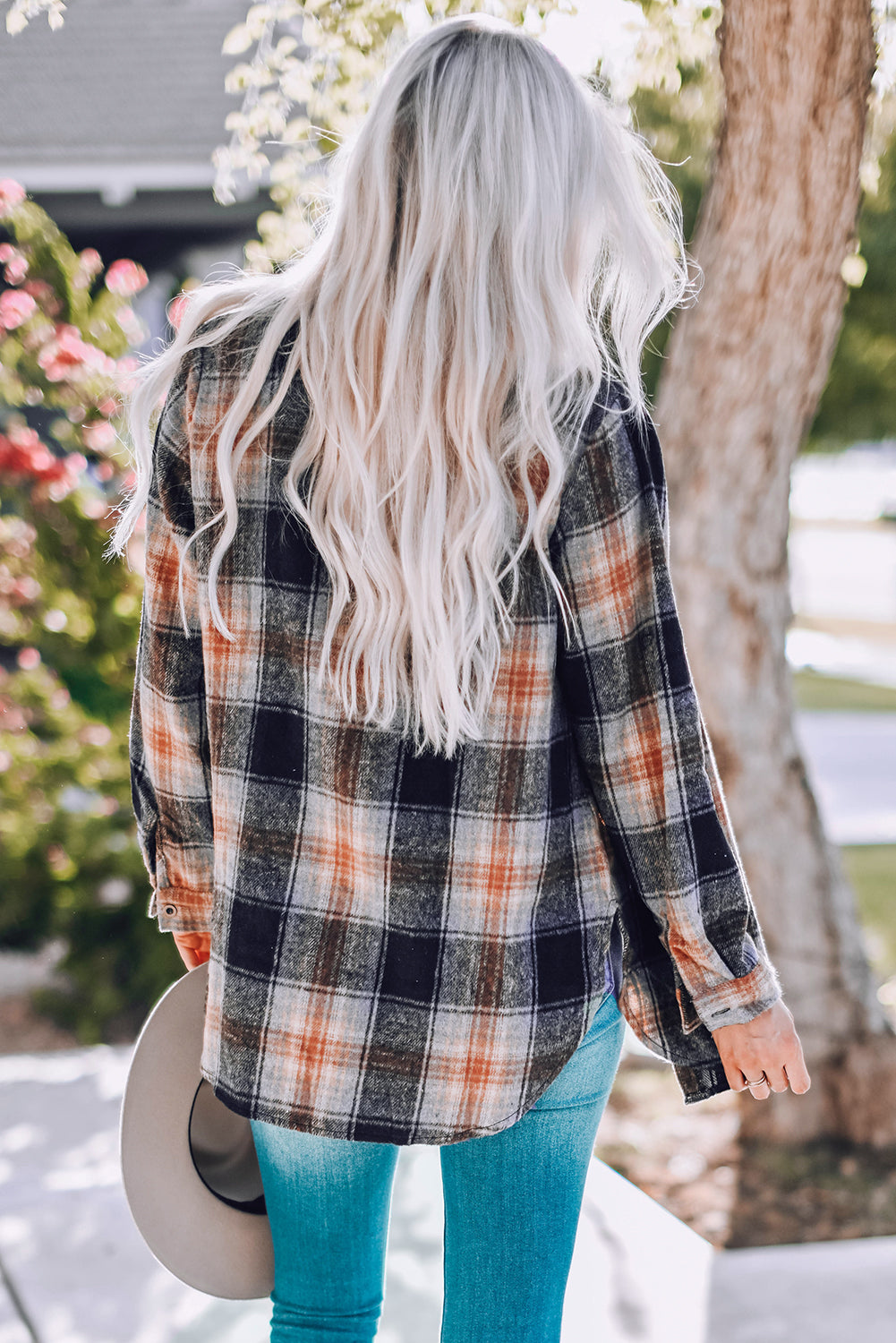 Veste à carreaux noire oversize à ourlet arrondi et fentes