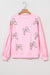 Light Pink Embroidered Bow Lantern Sleeve Oversized Sweatshirt