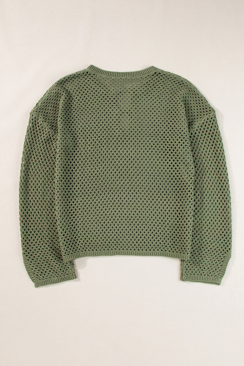 Pull à manches fendues et col boutonné en tricot ouvert vert vignoble