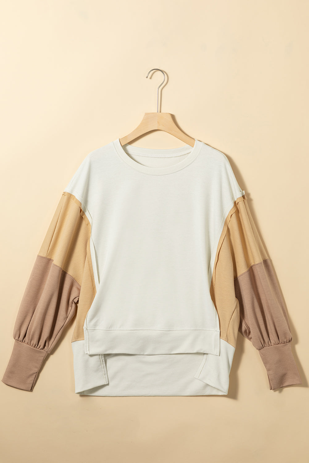 Sweat-shirt oversize kaki à manches color block et patchwork