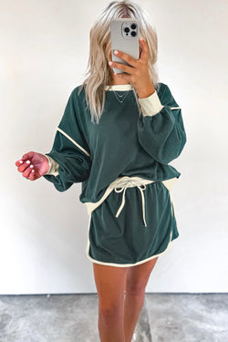 Evergreen -colored contrasting sweater set *