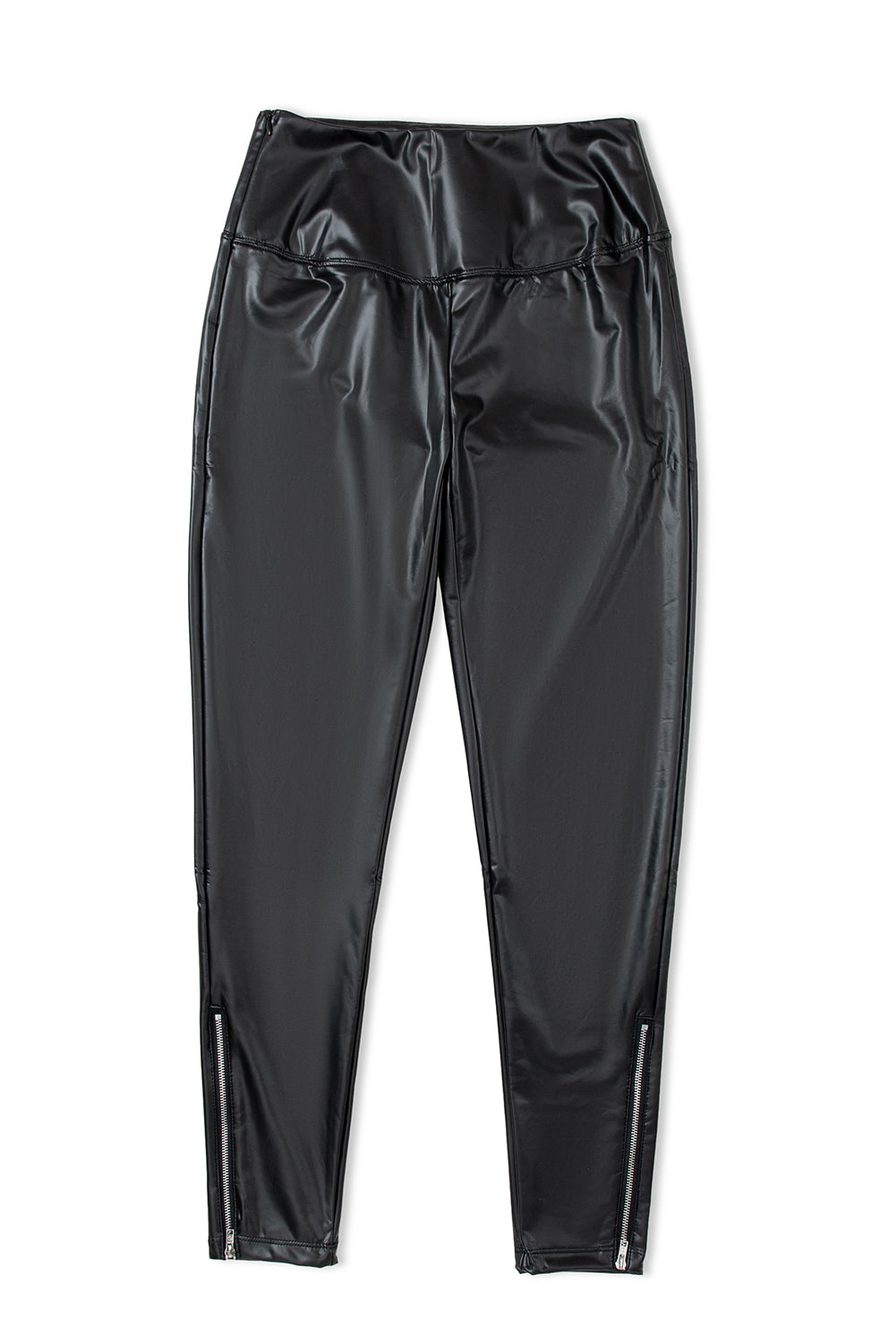 Black faux leather leggings with zip detail