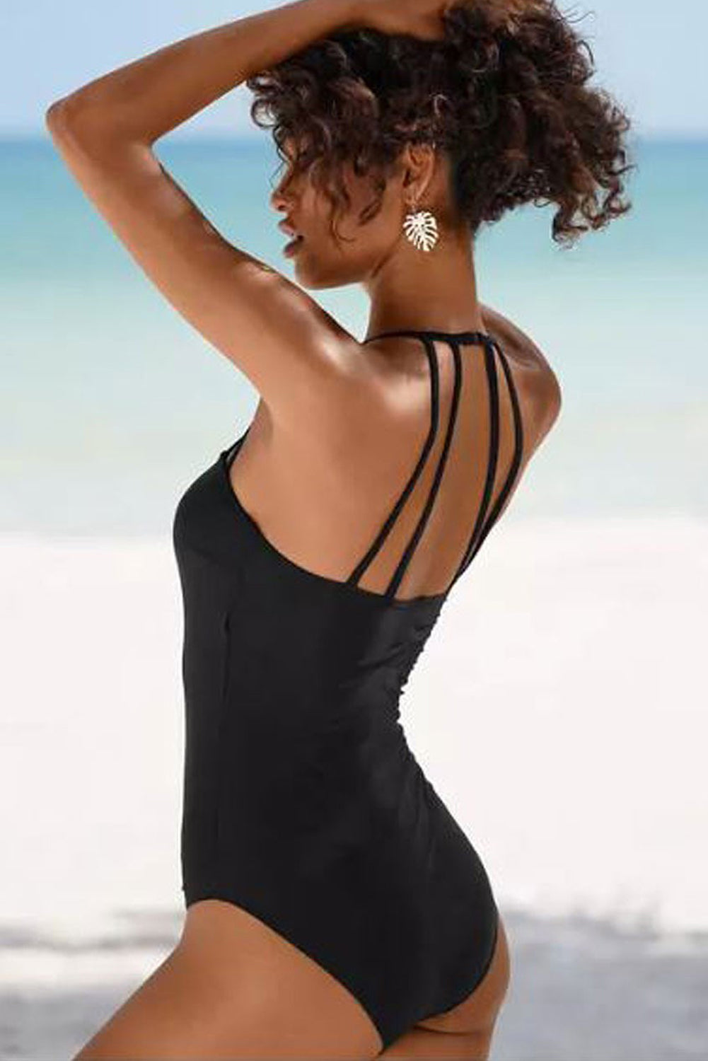 Maillot de bain une pièce sexy noir sans manches *