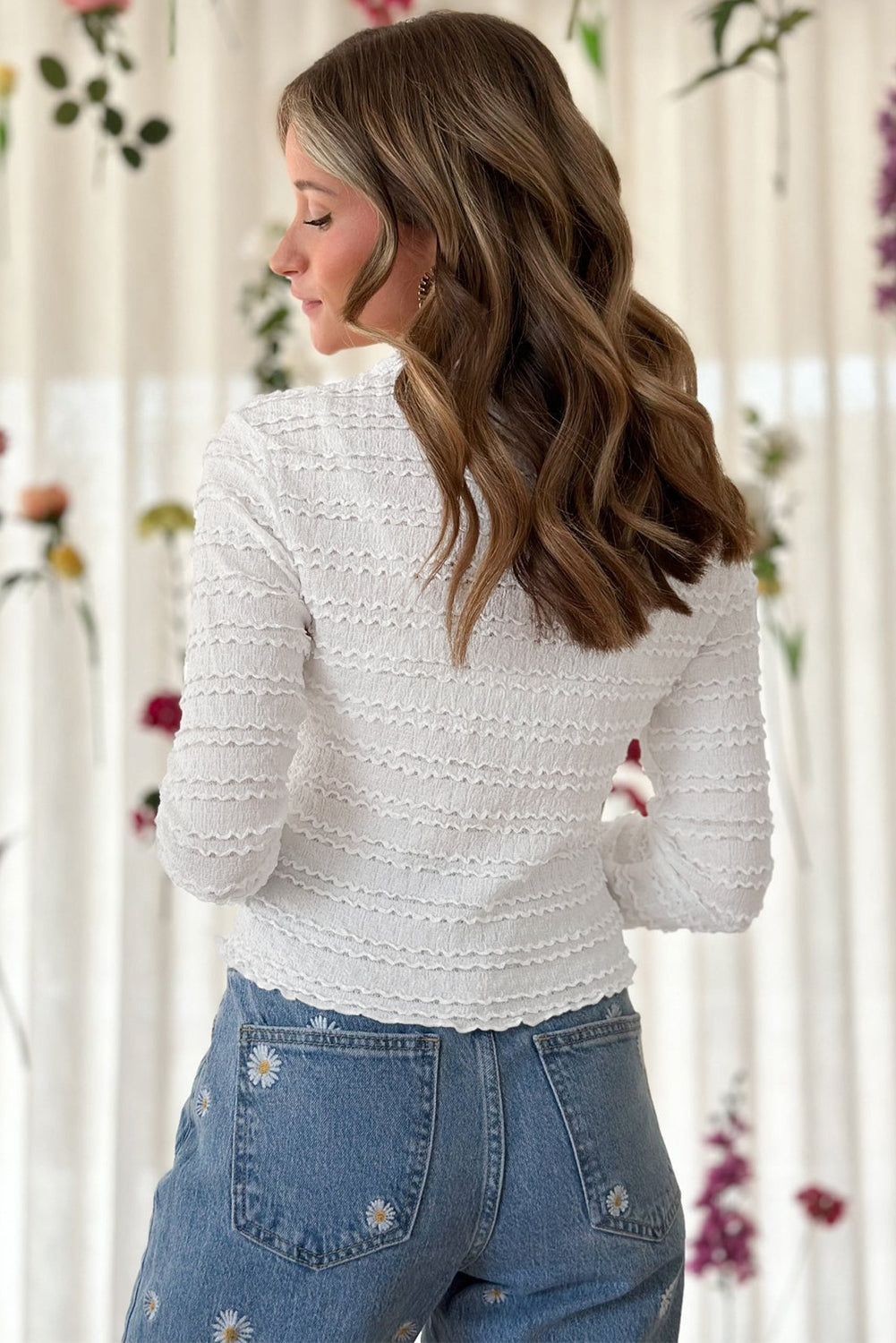 Haut slim en maille jacquard blanc