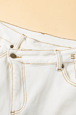 Stylish white denim shorts with asymmetrical waist