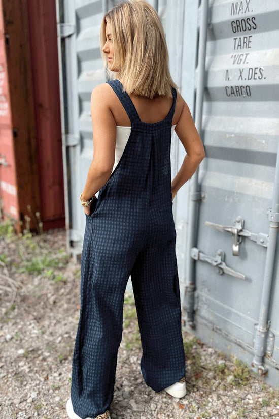 Salopette taille haute boutonnée à imprimé écossais bleu voile