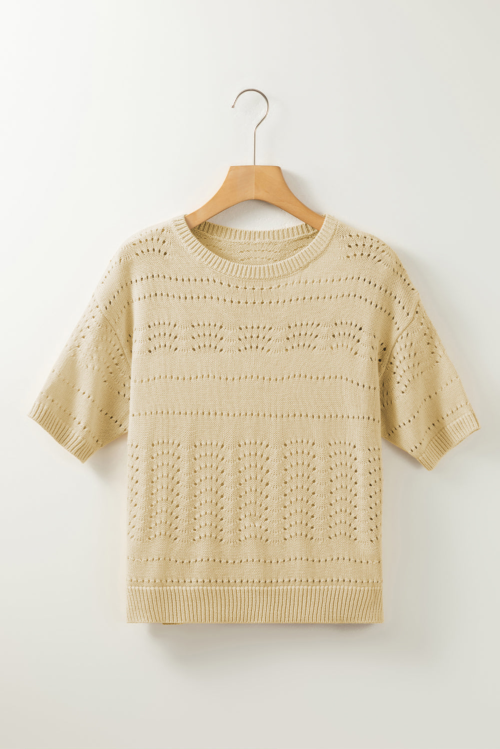 Pull à récolte à manches courtes creux en tricot beige