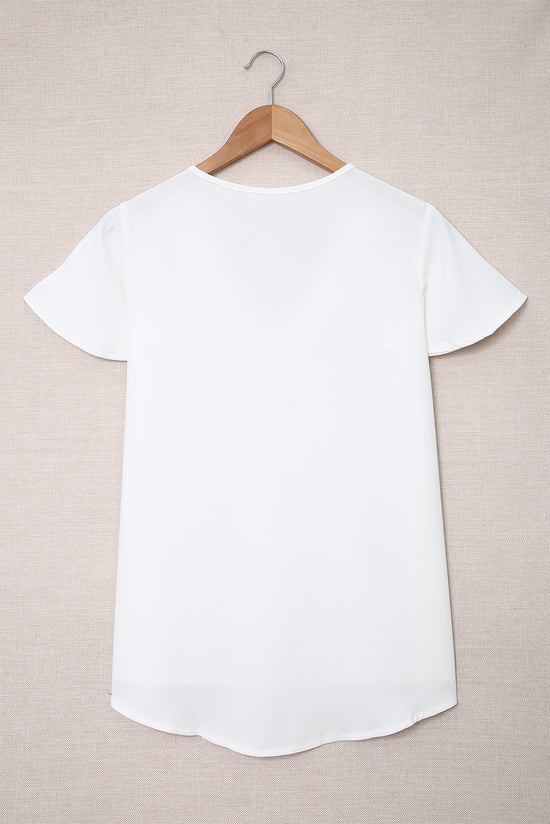 Camiseta de manga corta con cuello en V blanco