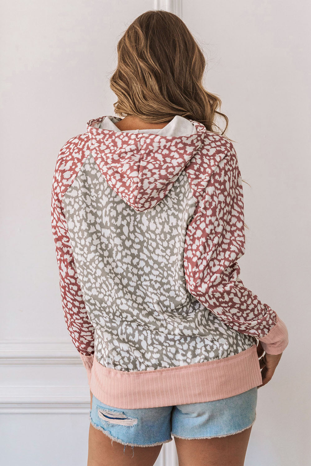 Pink Leopard Long Sleeve Kapuzen -Sweatshirt