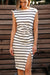 Mid-length khaki dress with twisted stripes on the split thighs on the side