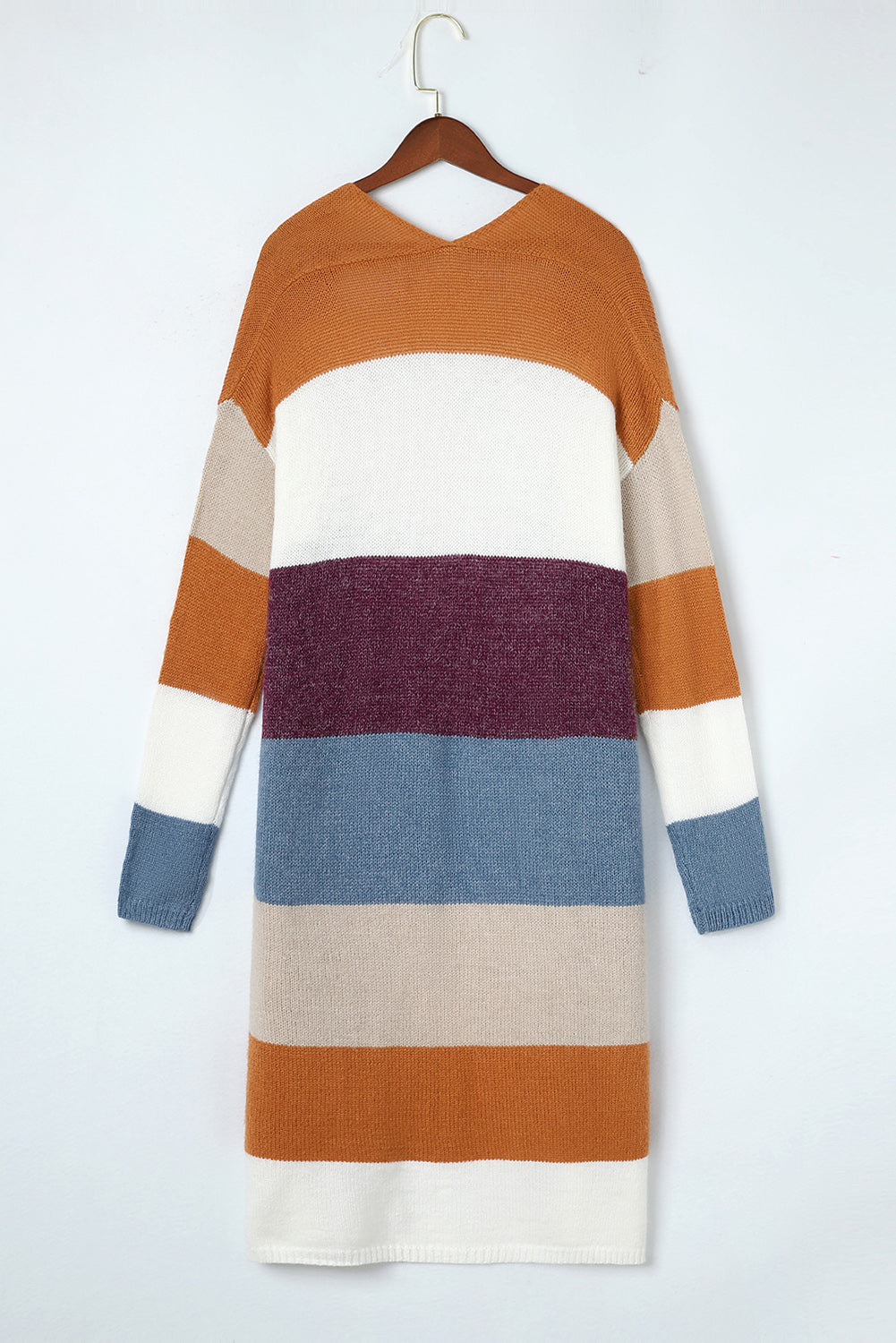 Multicolor Color Block Open Front Long Knit Cardigan