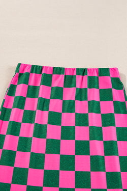 Long-waxing mid-length skirt with side slit and pink tiles print