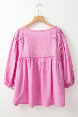 Rose babydoll blouse with bracelet and lace sleeves