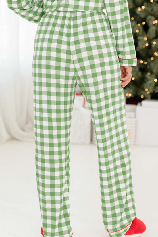 Ensemble pyjama chemise et pantalon à carreaux de Noël vert clair