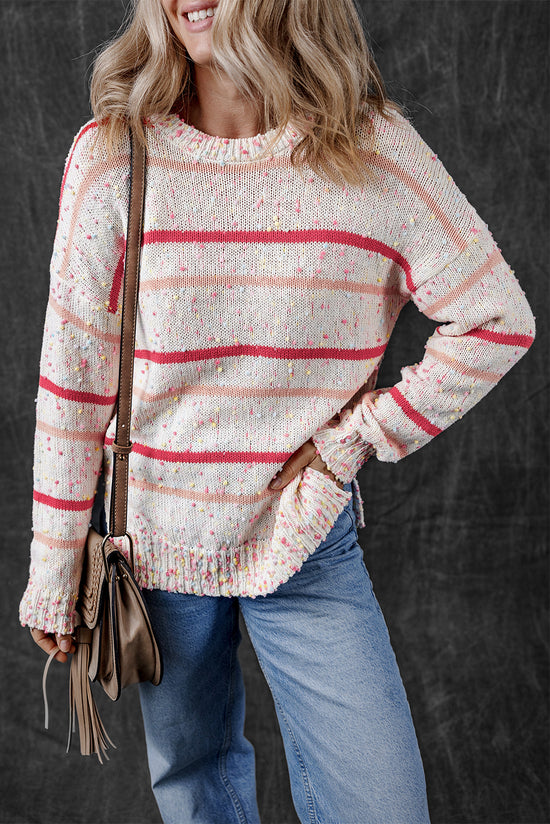 Pink and Confetti Striped Knit Sweater