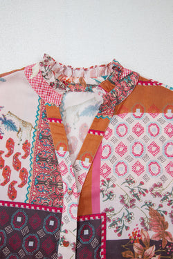 Patchwork bubble sleeve shirt *