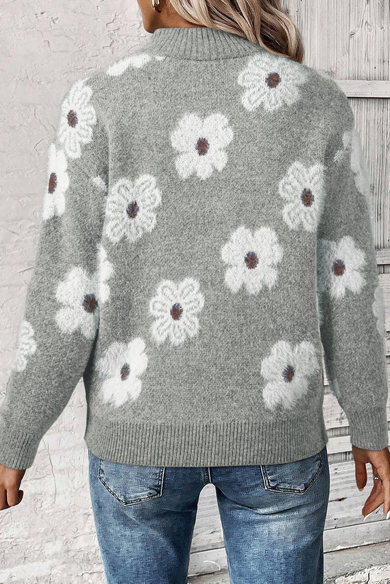 Pull gris à motif floral avec demi-zip *