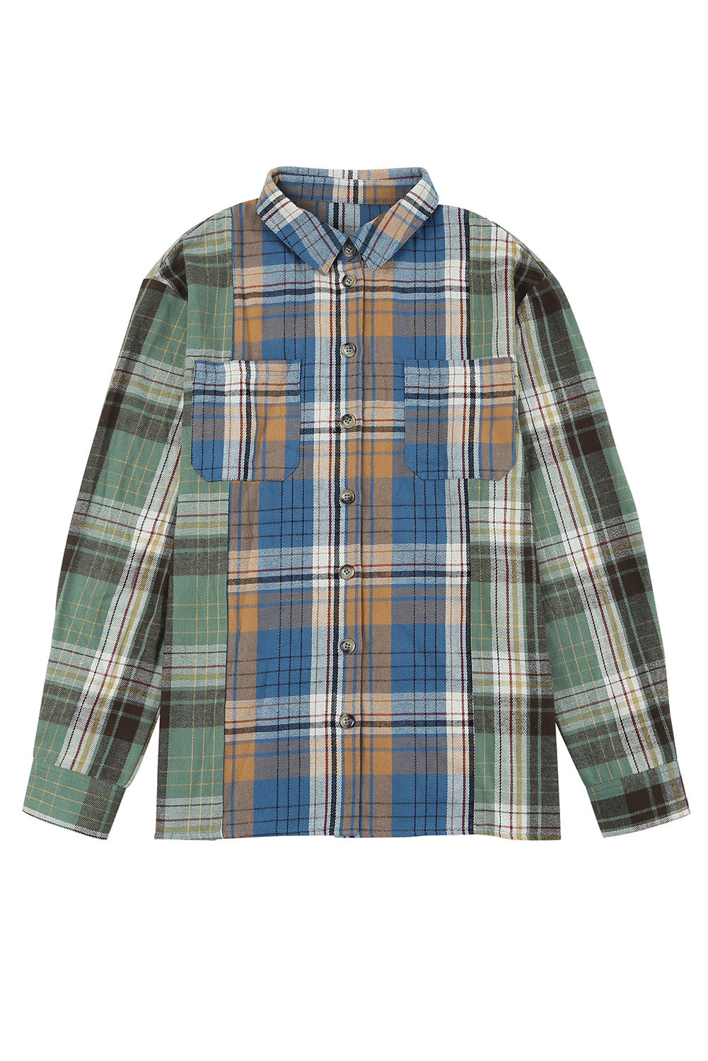 Green Chest Pockets Button Up Plaid Shacket