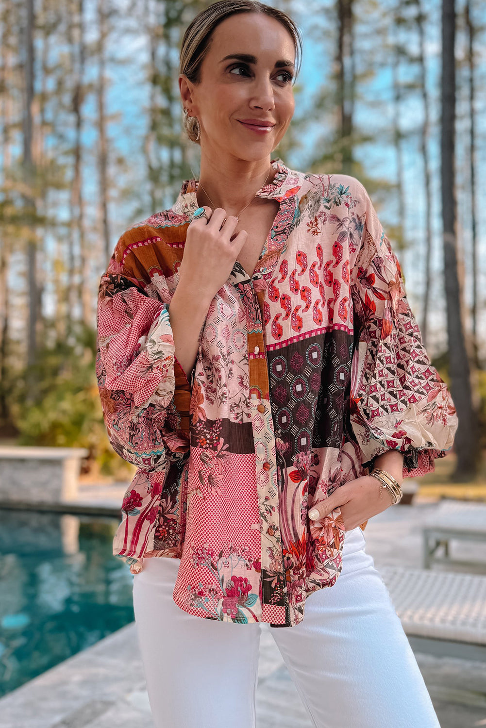 Chemise à manches bulles en patchwork *-A WOMAN WE LOVE