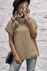 Rolled-collar sweater and bat handle in twisted French beige knitted