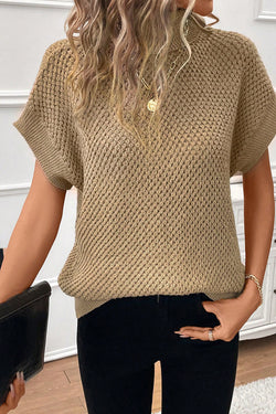 Textured with turtleneck and short pale khaki sleeves