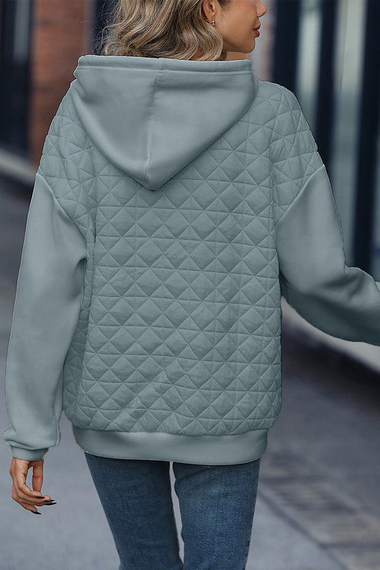 Light Grey Quilted Drop Shoulder Patchwork Kangaroo Pocket Hoodie