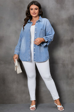 Sky Blue Large Chest Pocket Buttoned Denim Jacket