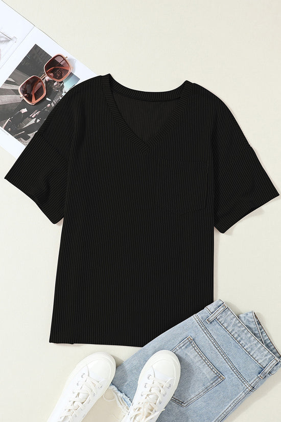 T-shirt black with V-neck and chest pocket